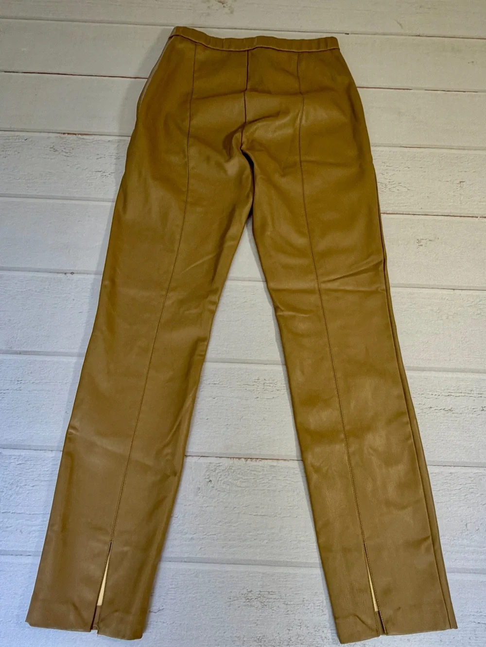 ZARA Faux Leather Pants Tan Straight Leg High Rise Size S